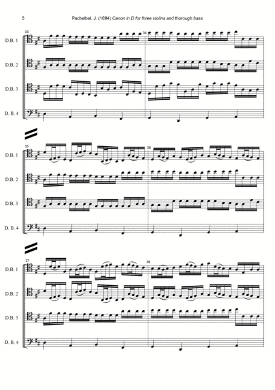J. Pachelbel - Canon in D-dur, arr. for Double Bass Quartet Double Bass scores gallery preview page 5