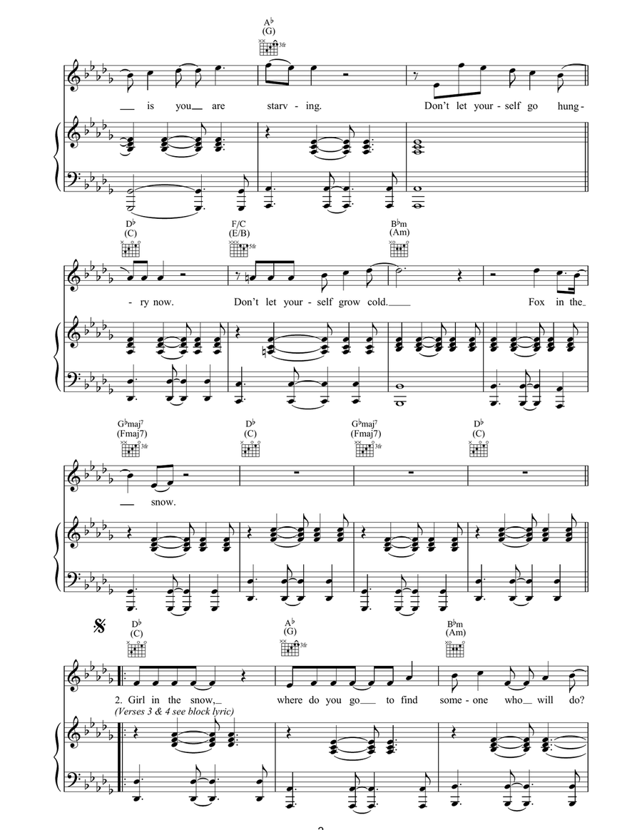 Fox In The Snow Piano, Vocal, Guitar scores gallery preview page 2