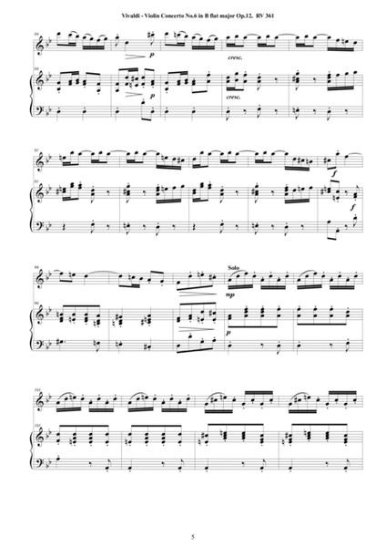 Vivaldi - Violin Concerto No.6 in B flat major Op.12 RV 361 for Violin and Piano image number null