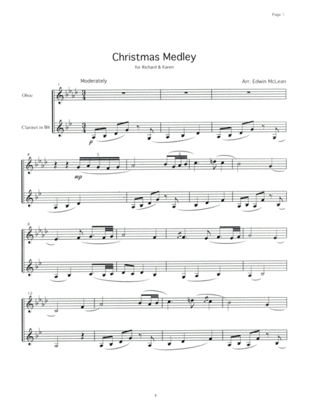 Christmas Medley for Oboe & Clarinet image number null