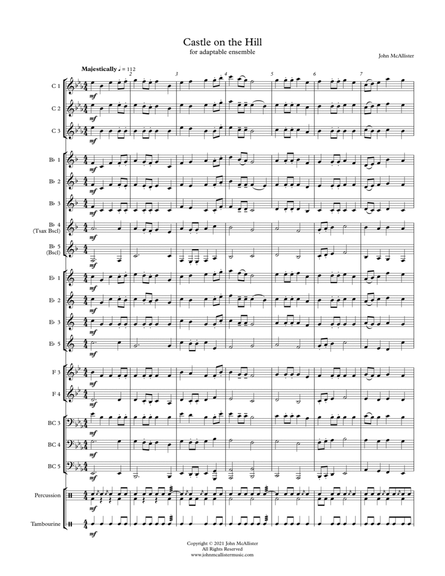 Castle on the Hill - for adaptable quintet Concert Band scores gallery preview page 1