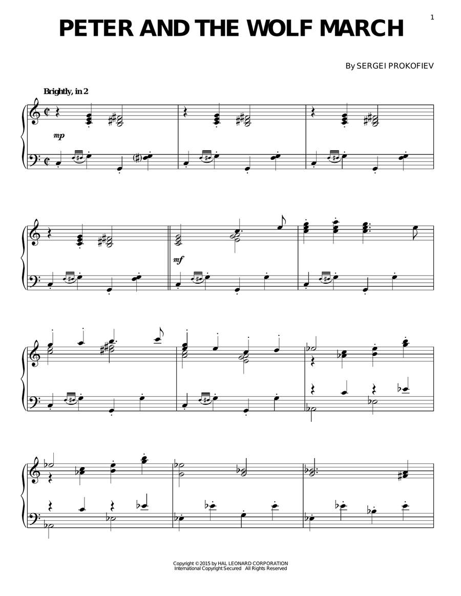 Peter And The Wolf March Piano Solo scores gallery preview page 1
