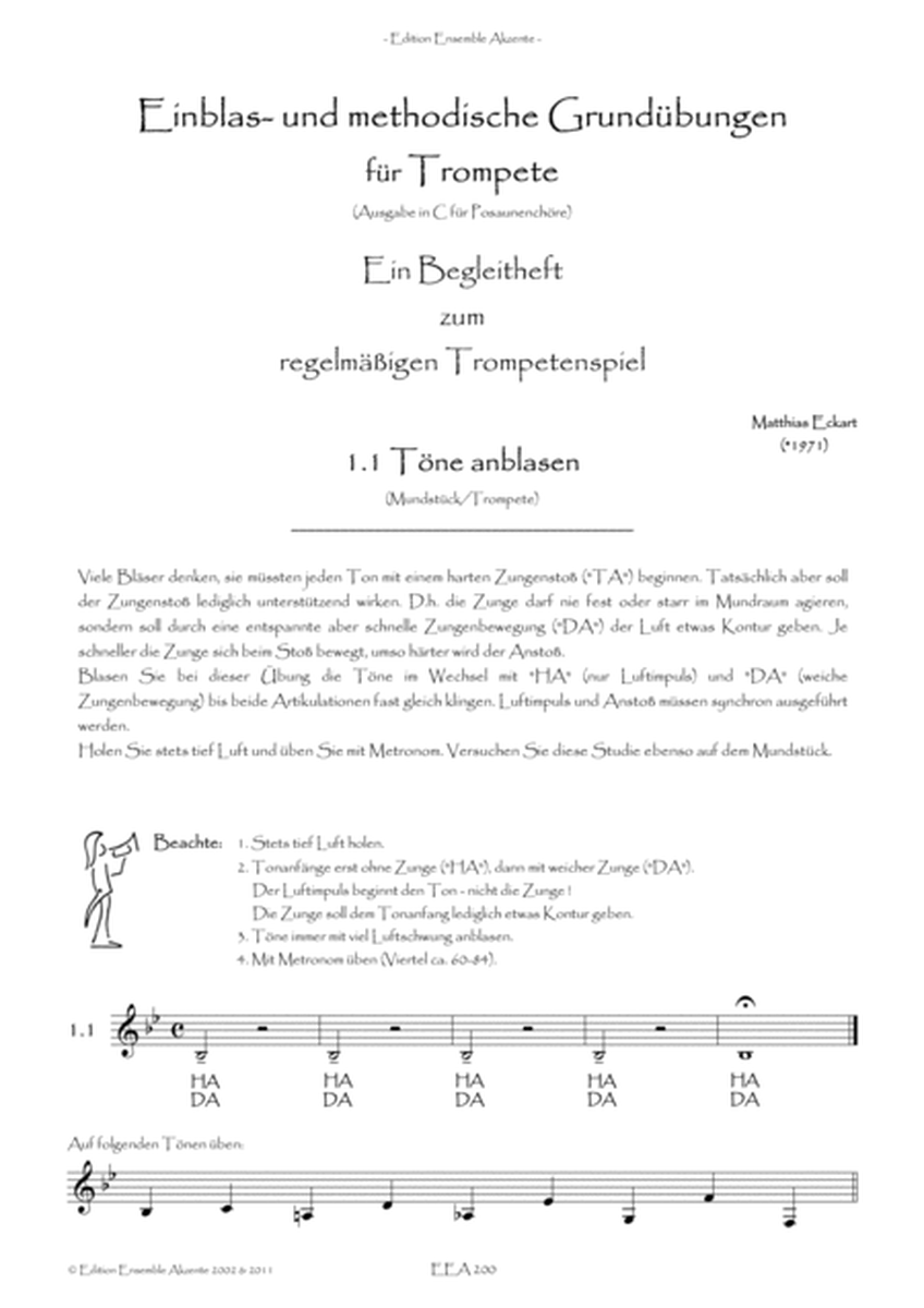 "Blow-in- & methodical Basic Exercises" / "Einblas- und methodische Grundübungen" for/für Trumpet/