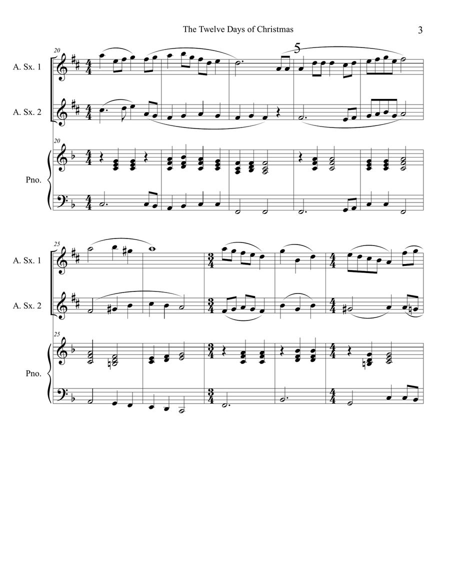 The Twelve Days of Christmas (Alto Sax Duet with Piano Accompaniment) Woodwind Duet scores gallery preview page 3