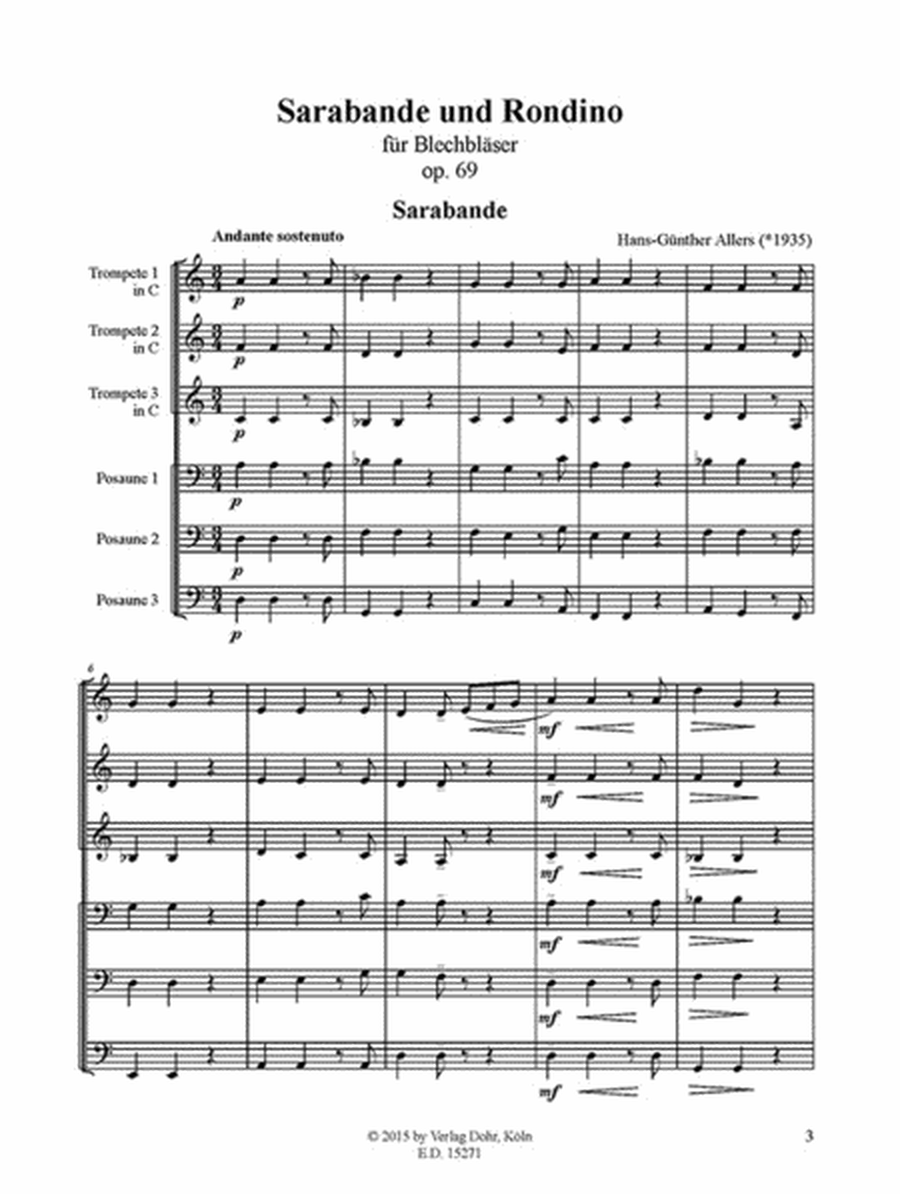 Sarabande und Rondino für Blechbläser op. 69 (solistisch oder chorisch)