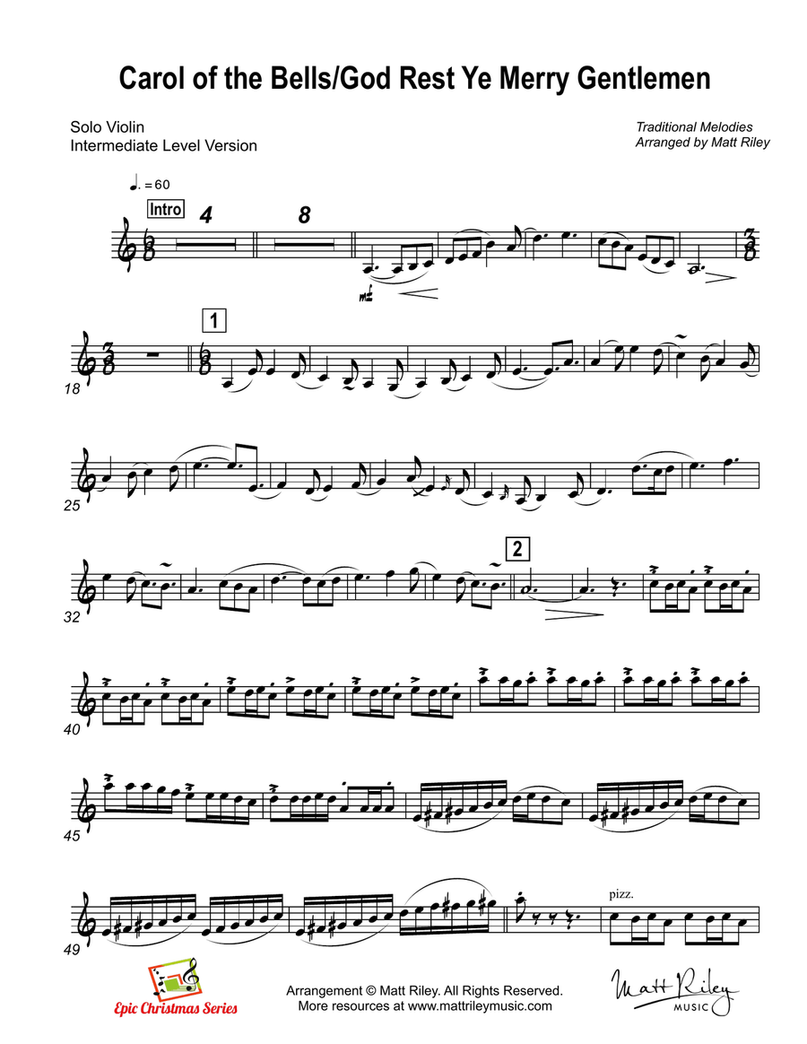 Carol of the Bells / God Rest Ye Merry Gentlemen - Violin and Accompaniment Track Violin Solo scores gallery preview page 5