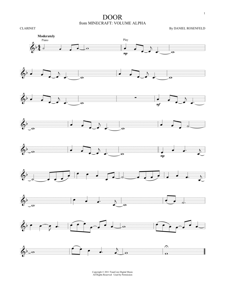Door (from Minecraft) Clarinet Solo scores gallery preview page 1