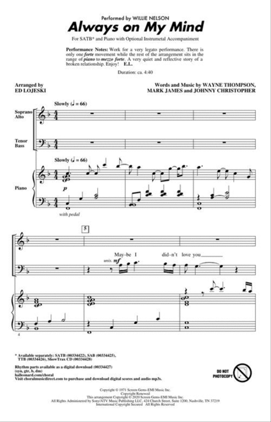 Always on My Mind 4-Part scores gallery preview page 3