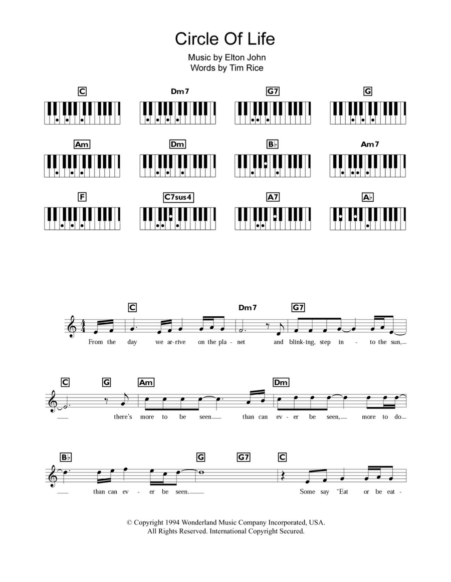 Circle Of Life (from The Lion King) Piano Solo scores gallery preview page 1