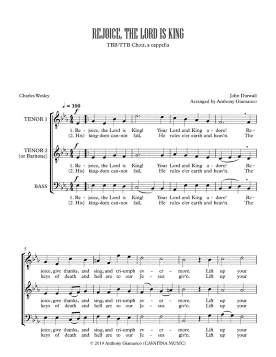 Rejoice, the Lord Is King (TBB or TTB, a cappella) image number null