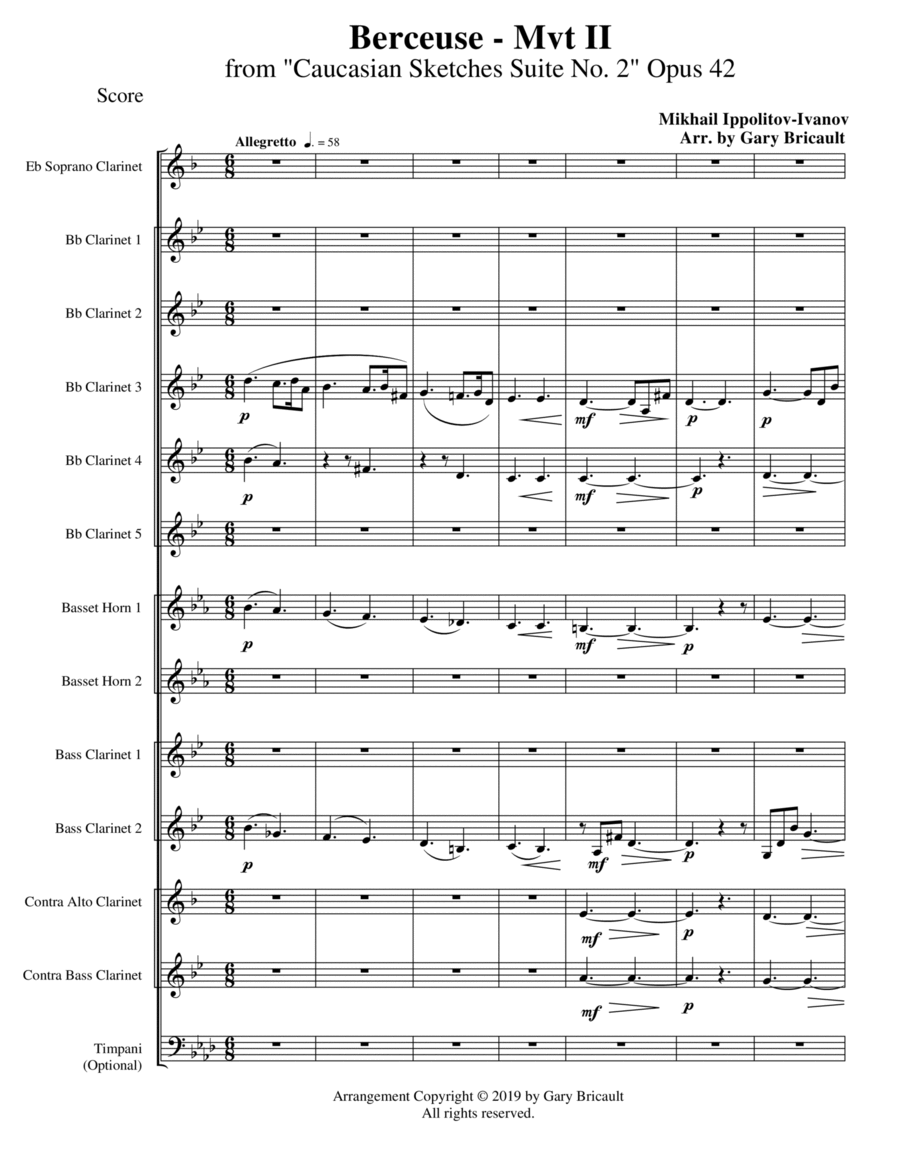 Berceuse from Caucasian Sketches Suite No. 2 Woodwind Ensemble scores gallery preview page 1