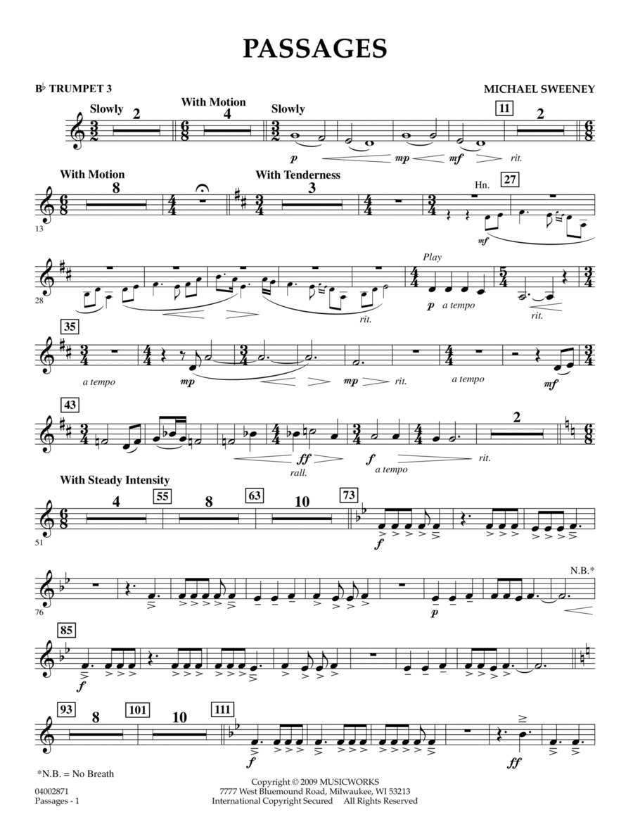 Passages - Bb Trumpet 3 B-Flat Trumpet scores gallery preview page 1
