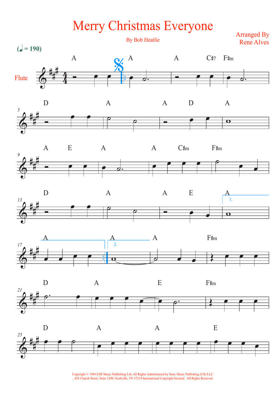 Merry Christmas Everyone Flute Solo scores gallery preview page 1