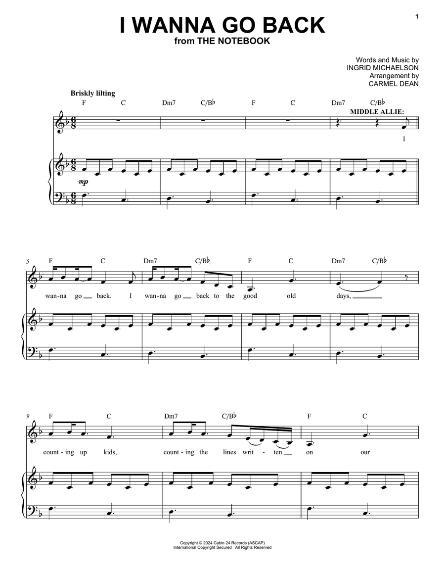 I Wanna Go Back (from The Notebook) Voice scores gallery preview page 1