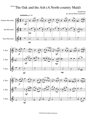 The Oak and the Ash (A North country maid) for recorder trio (soprano, alto, tenor)