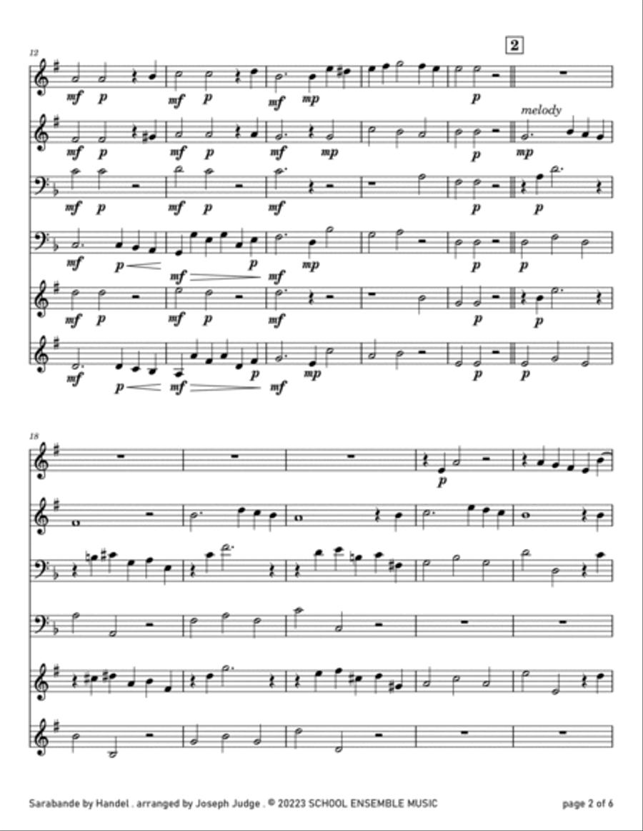 Sarabande by Handel for Brass Quartet in Schools Brass Quartet scores gallery preview page 2