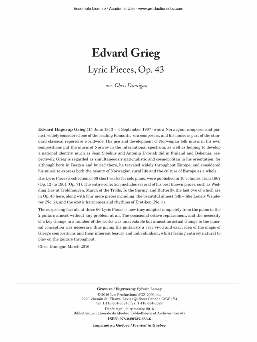 Lyric Pieces, Op. 43 Lyric Pieces, Op. 43 Classical Guitar scores gallery preview page 1