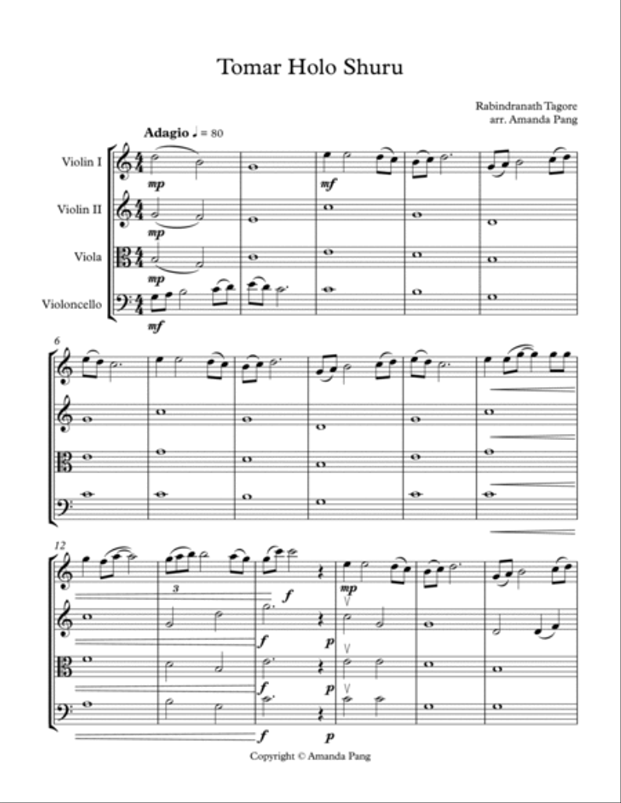 Tomar Holo Shuru String Quartet scores gallery preview page 2
