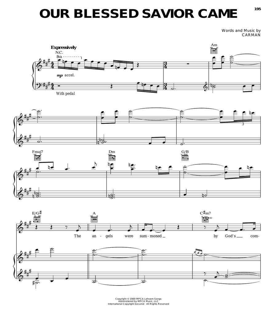 Our Blessed Savior Came Piano, Vocal, Guitar scores gallery preview page 1