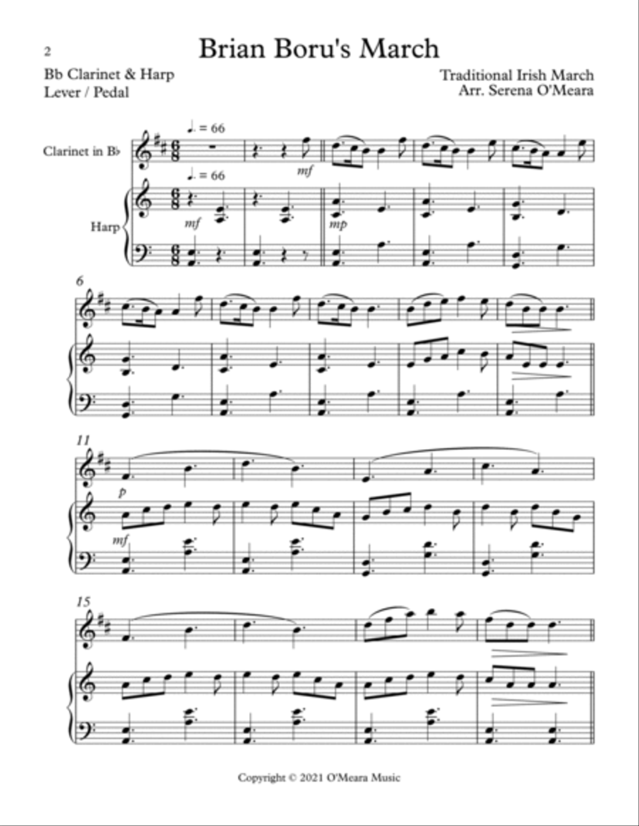 Brian Boru’s March, Duet for Bb Clarinet and Harp B-Flat Clarinet scores gallery preview page 2