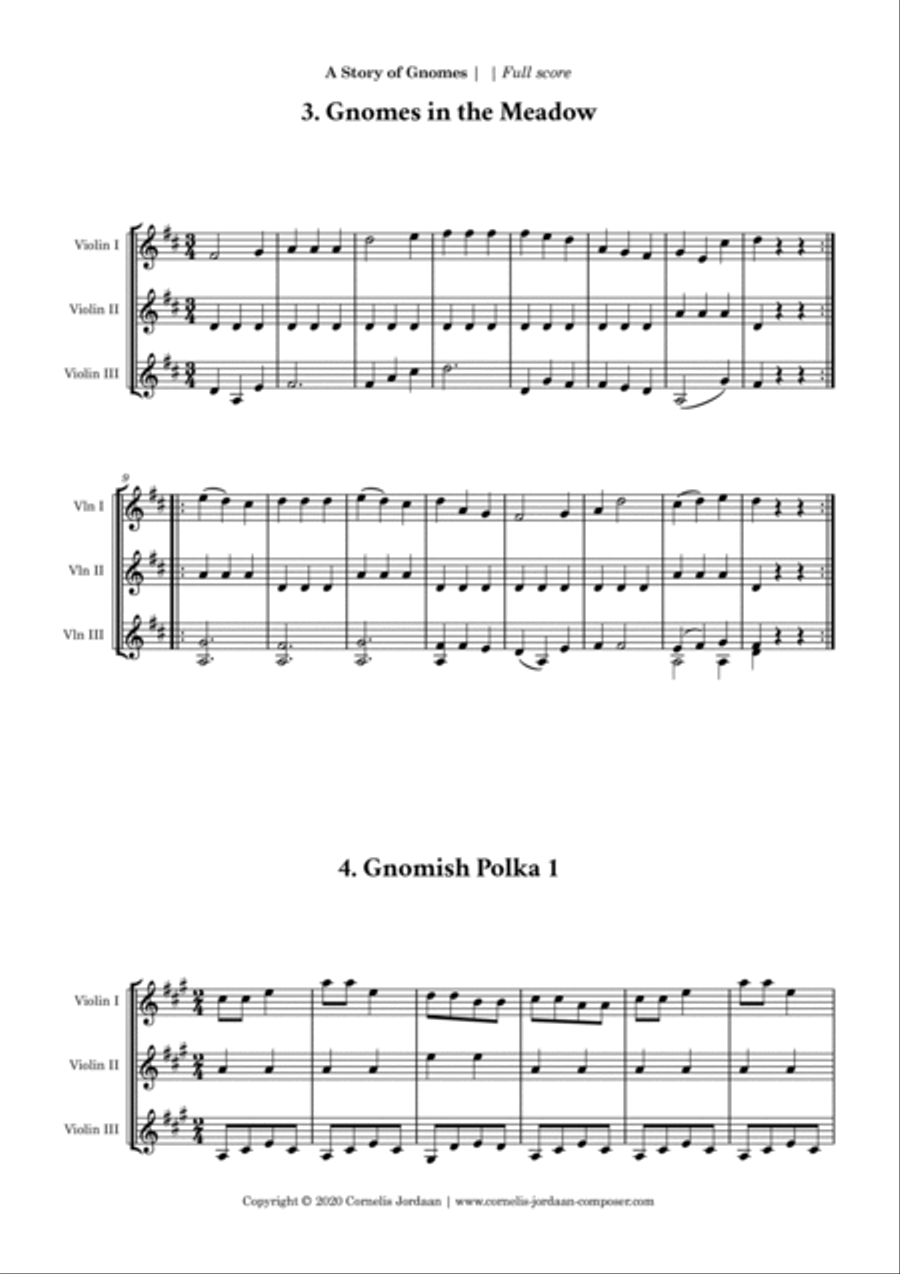 A Story of Gnomes, for beginner violin trio String Trio scores gallery preview page 4
