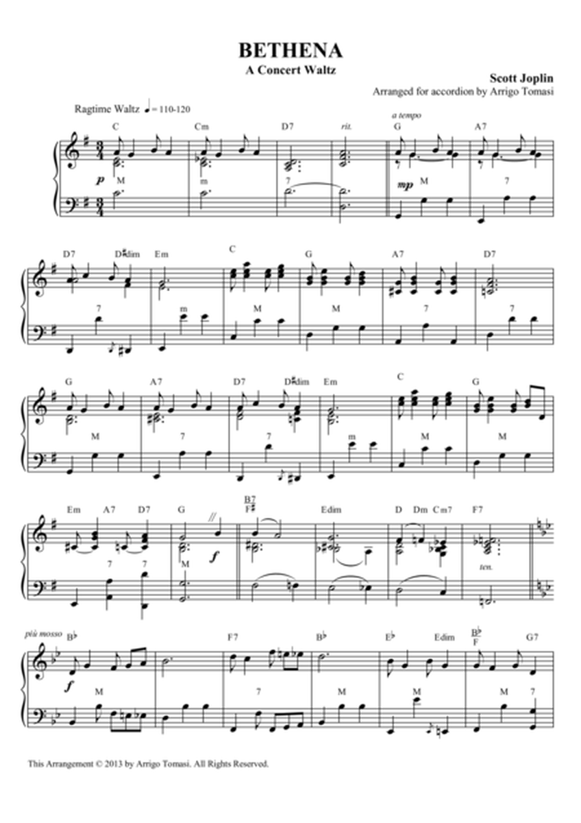 Scott Joplin for Solo Accordion: Bethena image number null