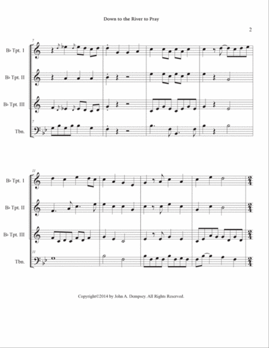 Down to the River to Pray (Brass Quartet): Three Trumpets and Trombone Brass Quartet scores gallery preview page 6