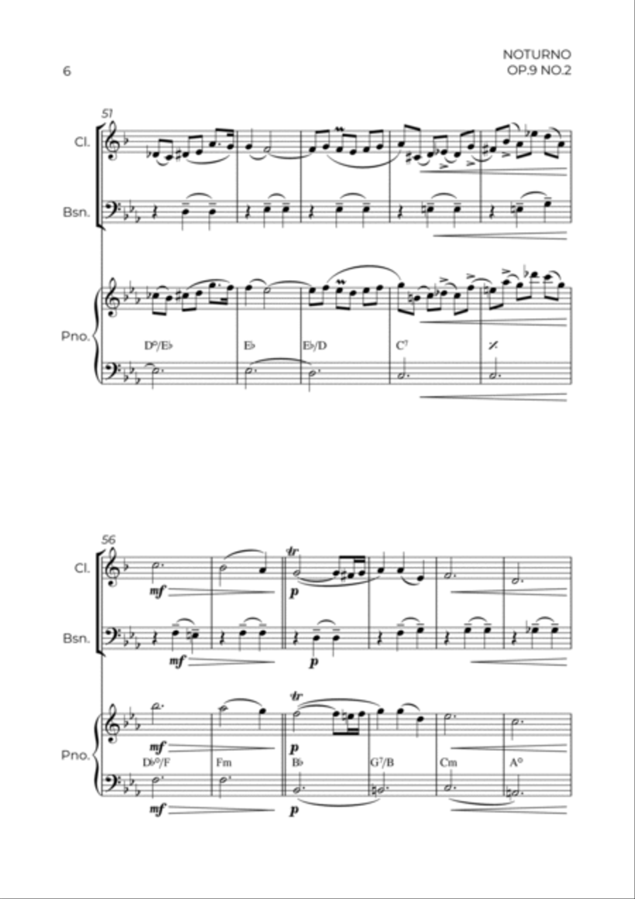 NOTURNO OP.9 NO.2 - CHOPIN - WIND PIANO TRIO (CLARINET, BASSOON & PIANO) Bassoon scores gallery preview page 6