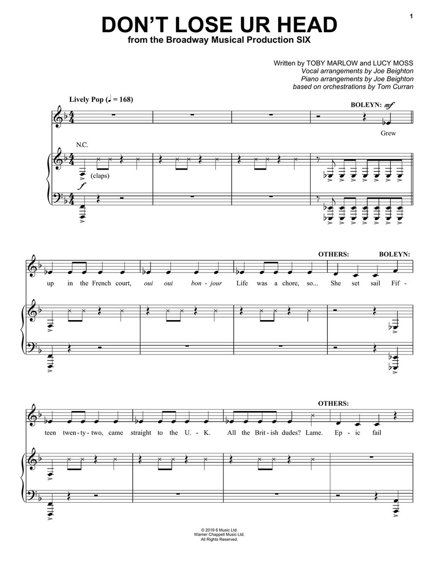 Don't Lose Ur Head (from Six: The Musical) Voice scores gallery preview page 1