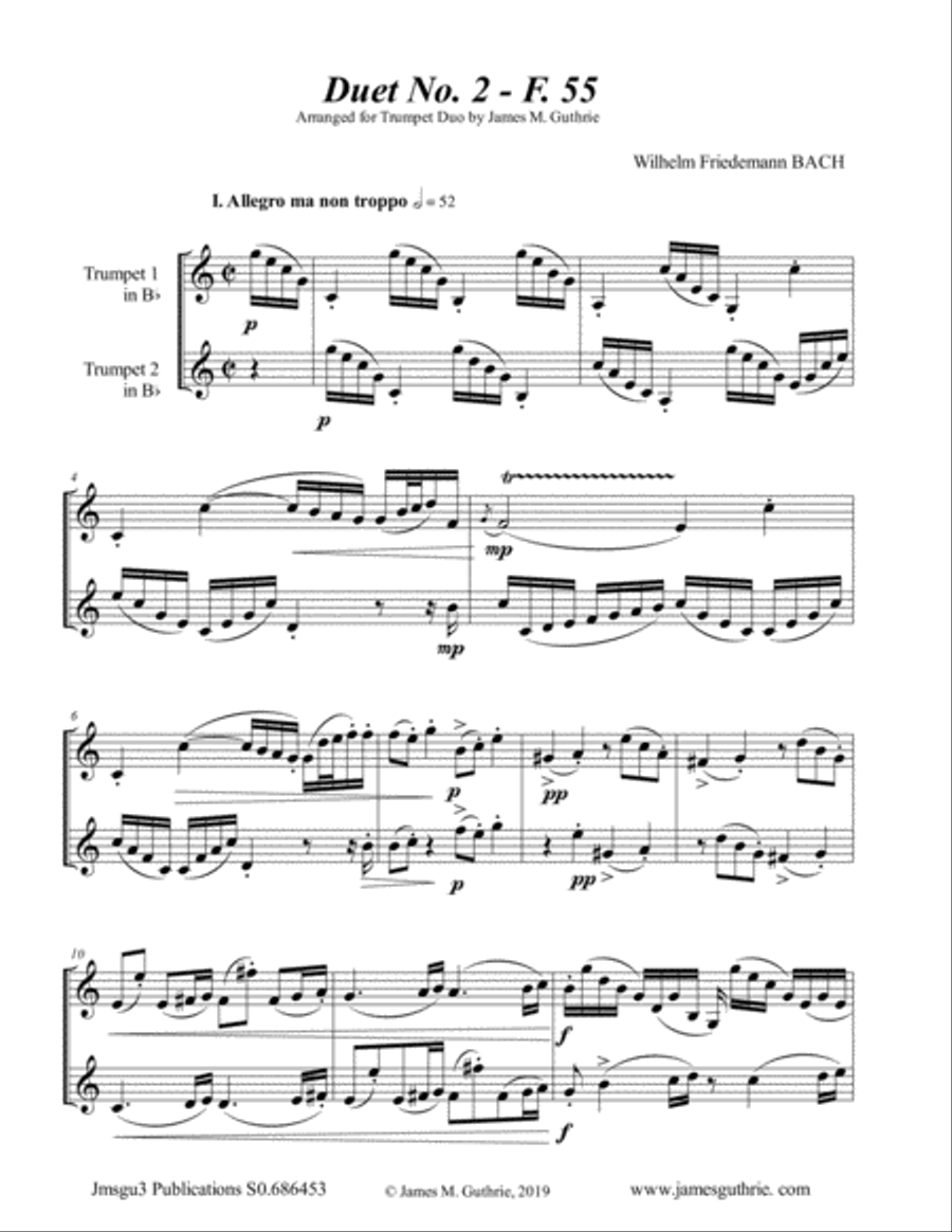 WF Bach: Duet No. 2 for Trumpet Duo Trumpet Duet scores gallery preview page 1