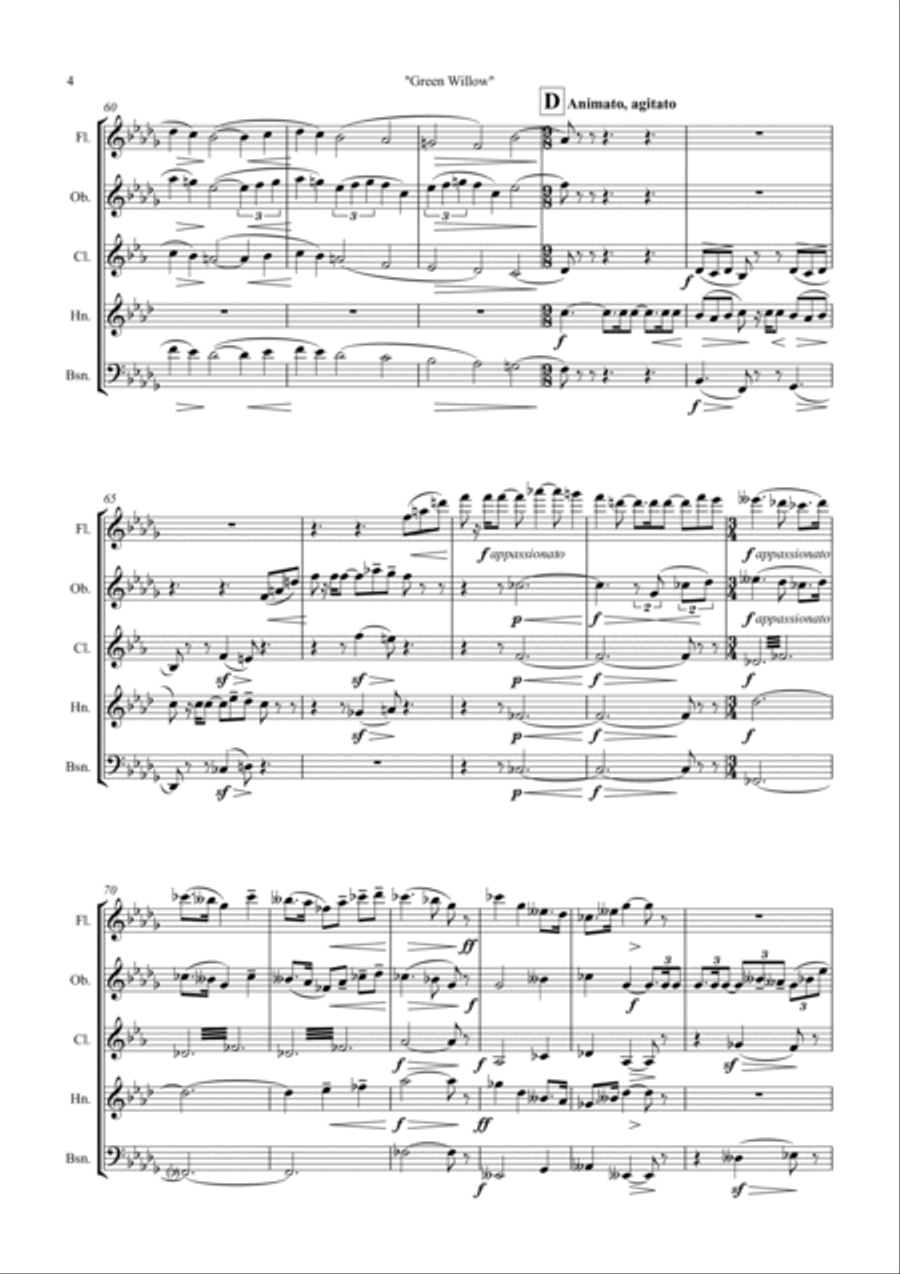 George Butterworth: The Banks of Green Willow (Idyll) - wind quintet Woodwind Quintet scores gallery preview page 4