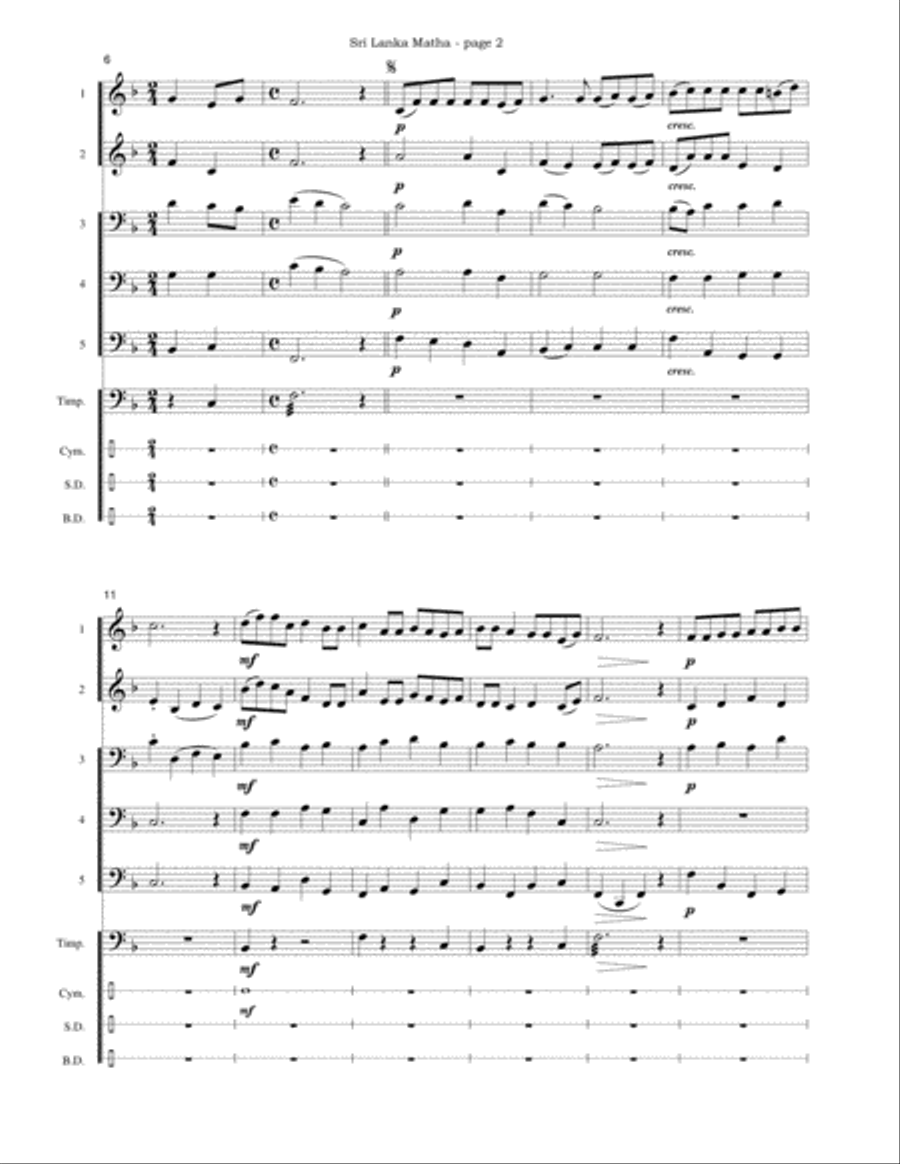 Sri Lanka National Anthem: Sri Lanka Matha Concert Band scores gallery preview page 5