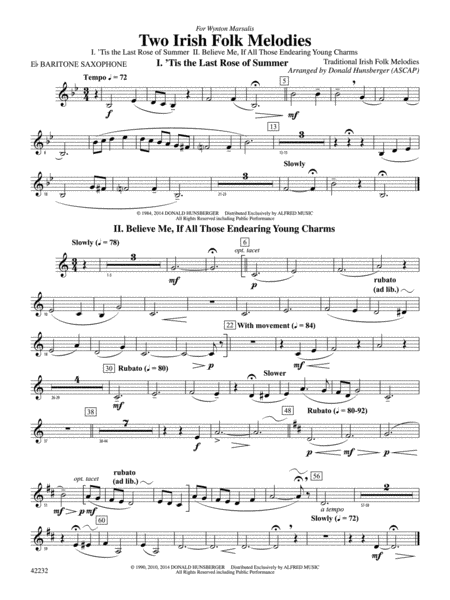 Two Irish Folk Melodies: E-flat Baritone Saxophone