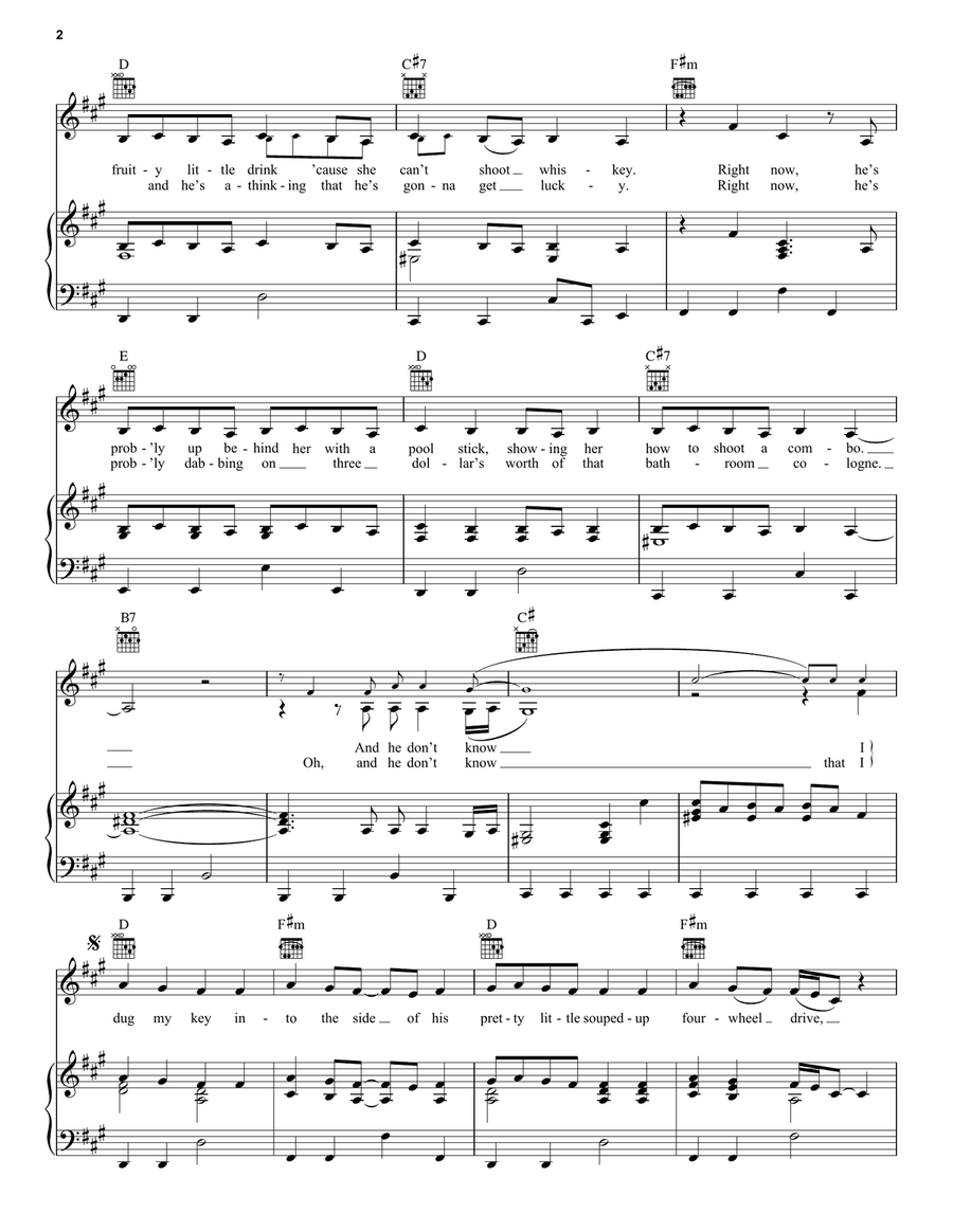 Before He Cheats Piano, Vocal, Guitar scores gallery preview page 2