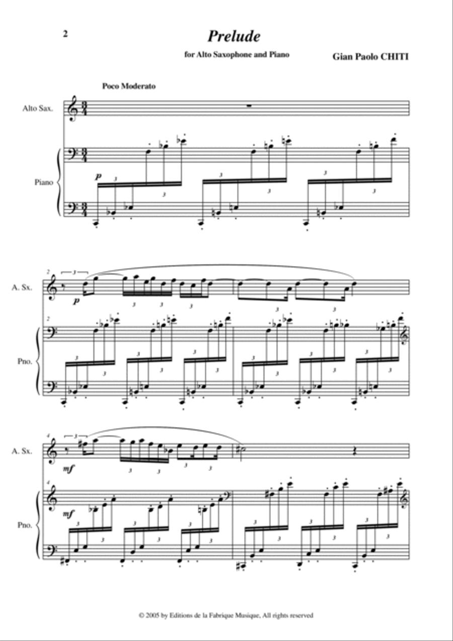 Gian Paolo Chiti: Prelude for alto saxophone and piano Woodwind Duet scores gallery preview page 2