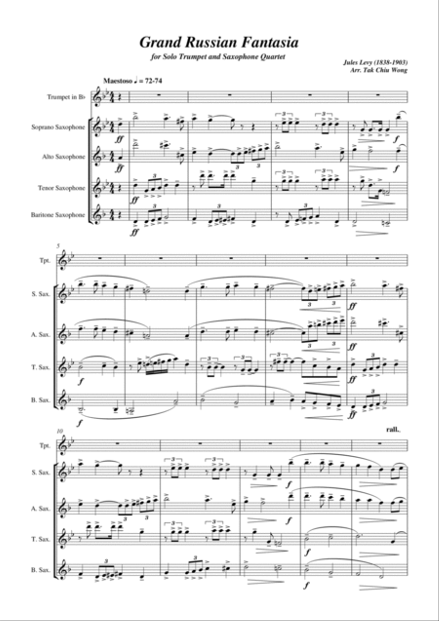 Grand Russian Fantasie for Solo Trumpet and Saxophone Quartet Woodwind Quartet scores gallery preview page 2