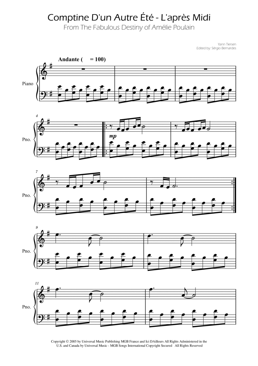Comptine D'un Autre Été: L'après-midi Piano Solo scores gallery preview page 1