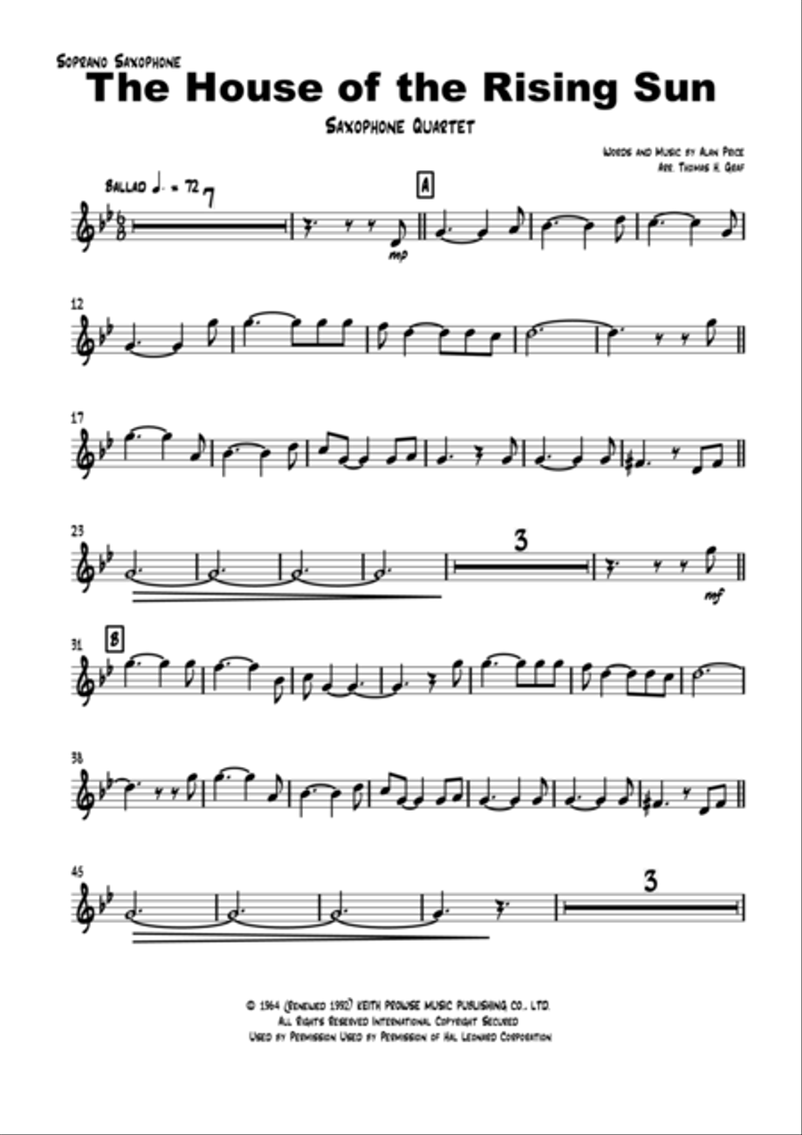 The House Of The Rising Sun Woodwind Quartet scores gallery preview page 5