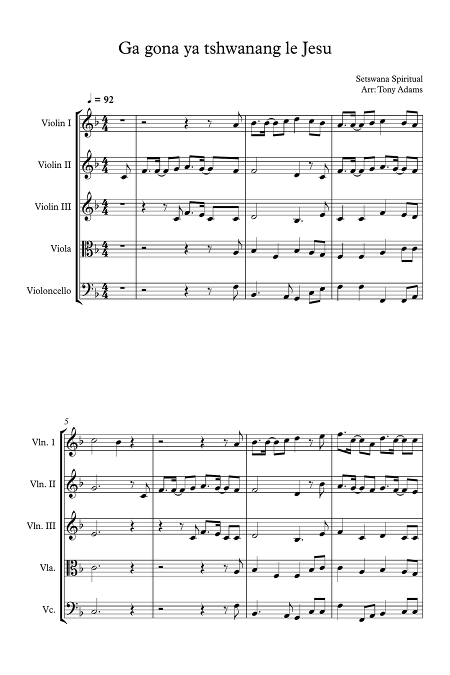 Ga gona ya tshwanang le Jesu String Quintet scores gallery preview page 1