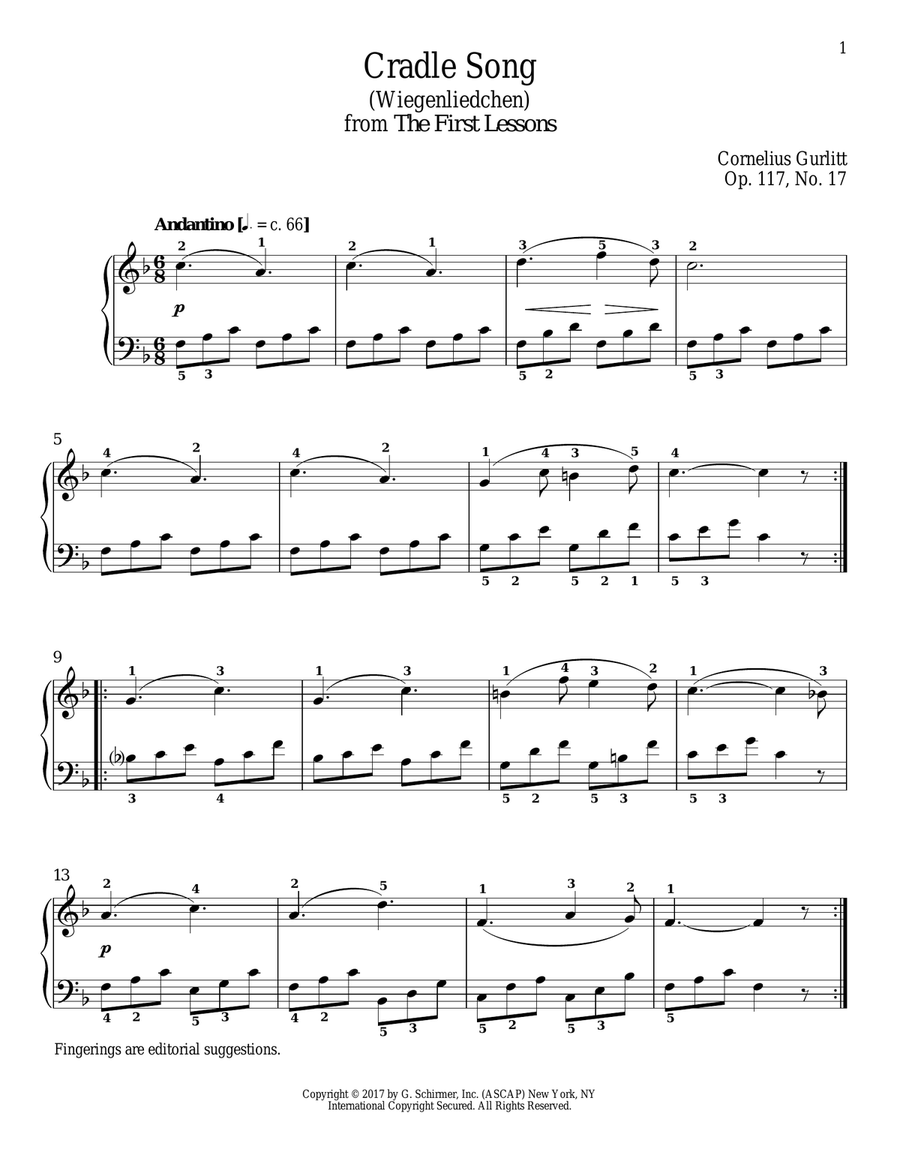 Cradle Song (Wiegenliedchen), Op. 117, No. 17 Piano Solo scores gallery preview page 1