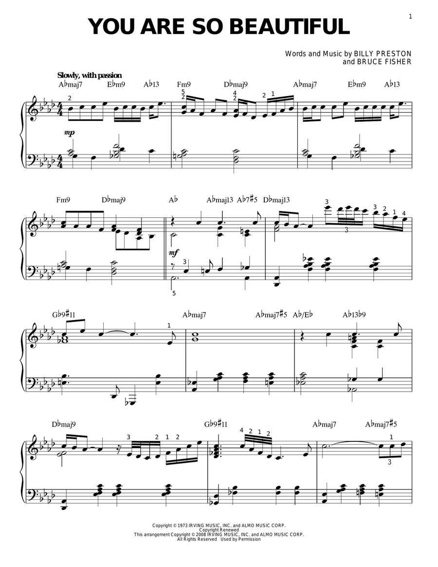 You Are So Beautiful [Jazz version] (arr. Brent Edstrom) Piano Solo scores gallery preview page 1