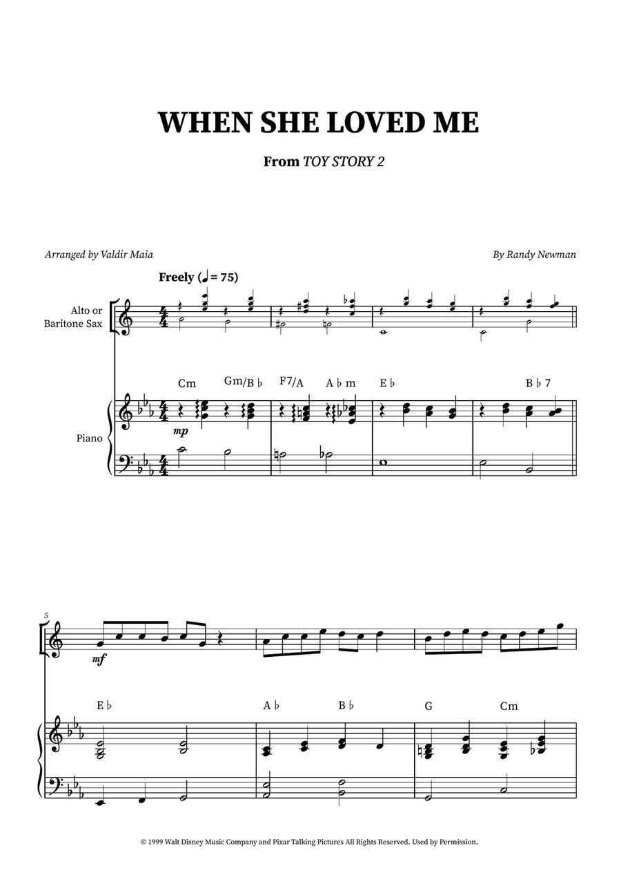 When She Loved Me Baritone Saxophone scores gallery preview page 1
