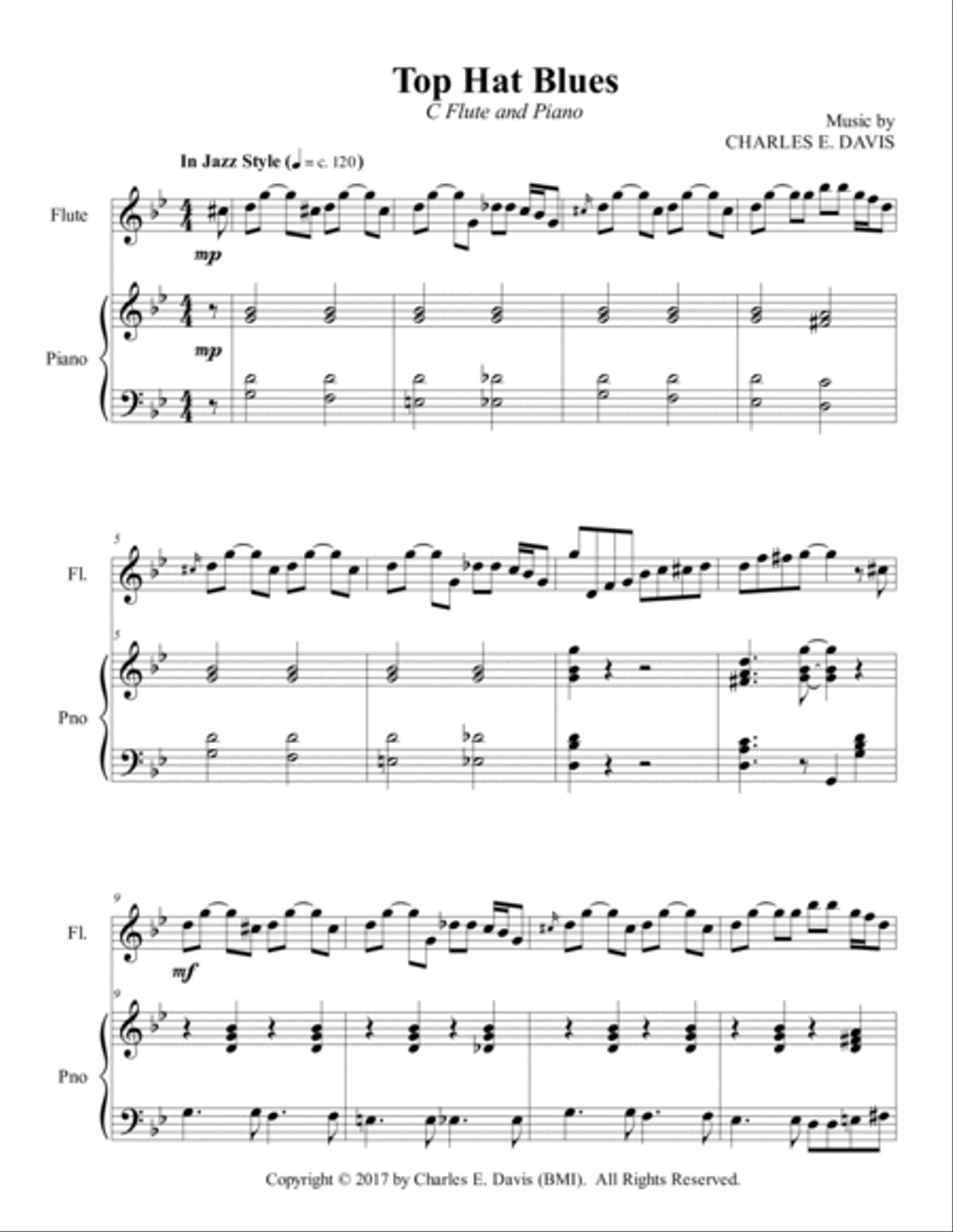 Top Hat Blues - C Flute and Piano Jazz Ensemble scores gallery preview page 3