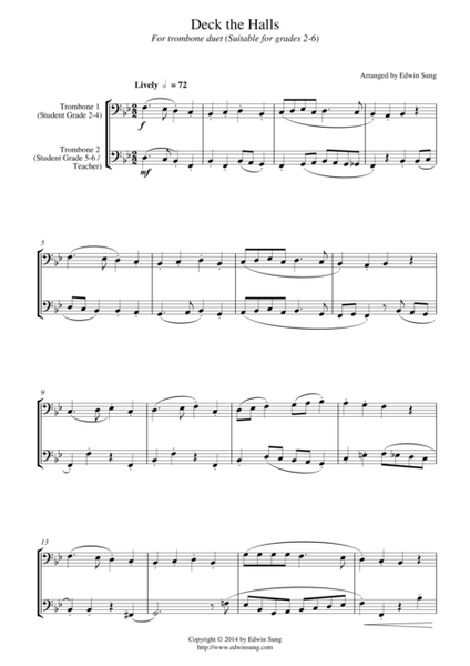 Deck the Halls (for trombone duet, suitable for grades 2-6) image number null