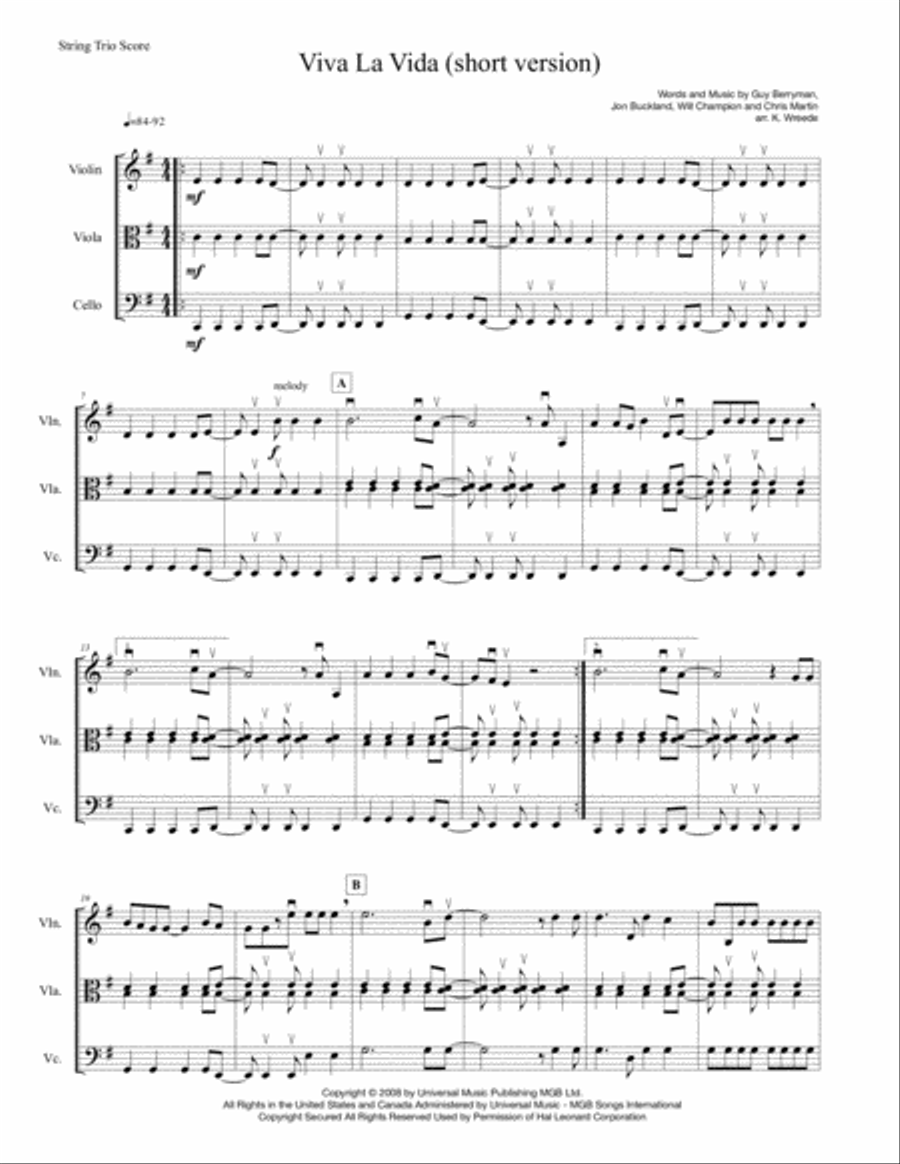 Viva La Vida String Trio scores gallery preview page 1