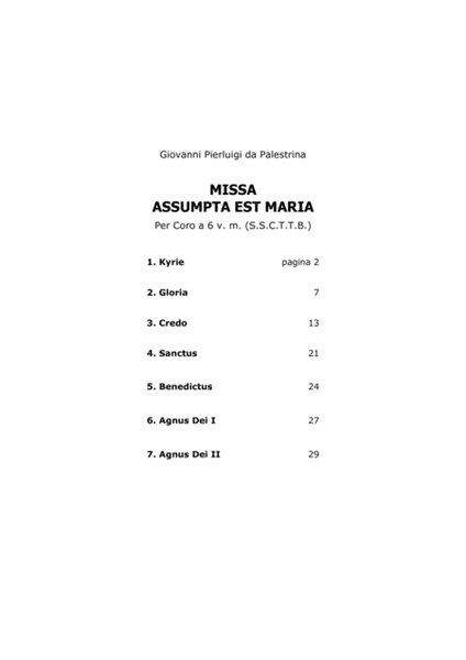 MISSA ASSUMPTA EST MARIA - G.P. PALESTRINA - For S.S.A.T.T.B. Choir image number null