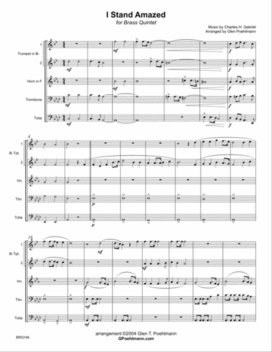 I STAND AMAZED for BRASS QUINTET (unaccompanied) Brass Quintet scores gallery preview page 1