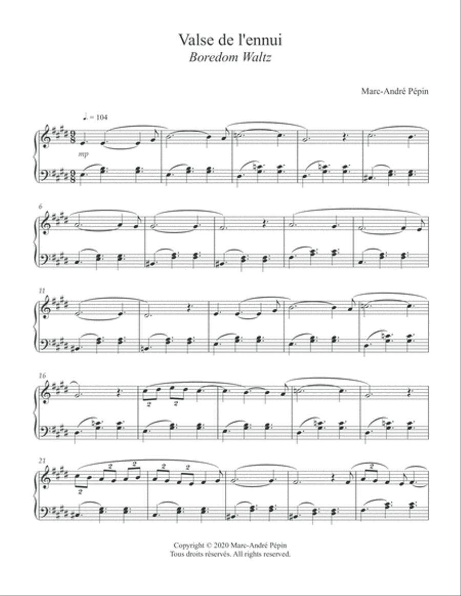 Boredom Waltz / Valse de l’ennui Piano Solo scores gallery preview page 2