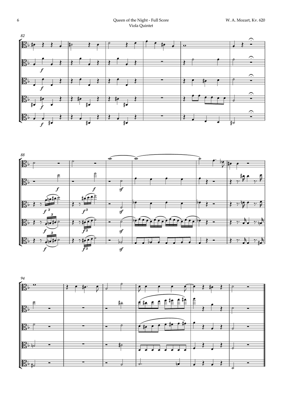 Queen of the Night Aria by Mozart for Viola Quintet String Quintet scores gallery preview page 6