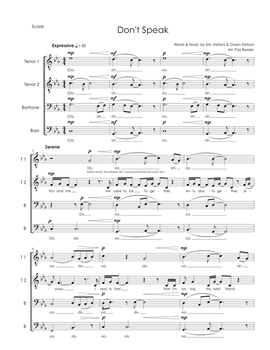 Don't Speak TTBB scores gallery preview page 1